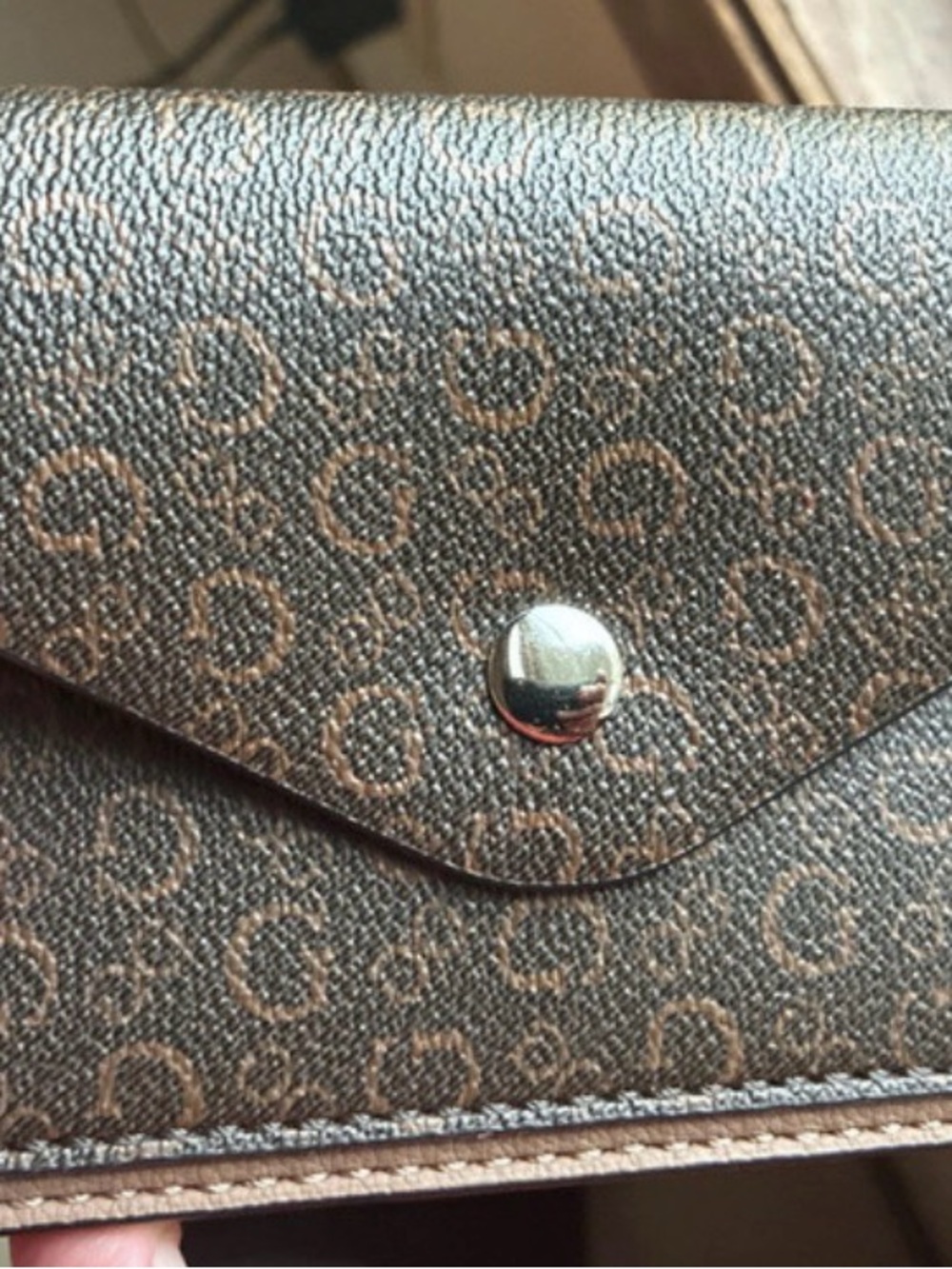 Guess Brown Monogram Envelope Wallet with Silver Snap
